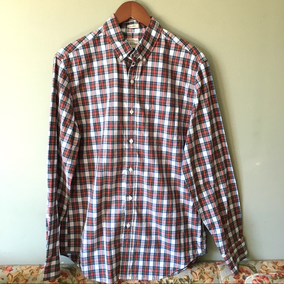J. Crew Men’s Classic 2 Ply Cotton Red Plaid Shirt